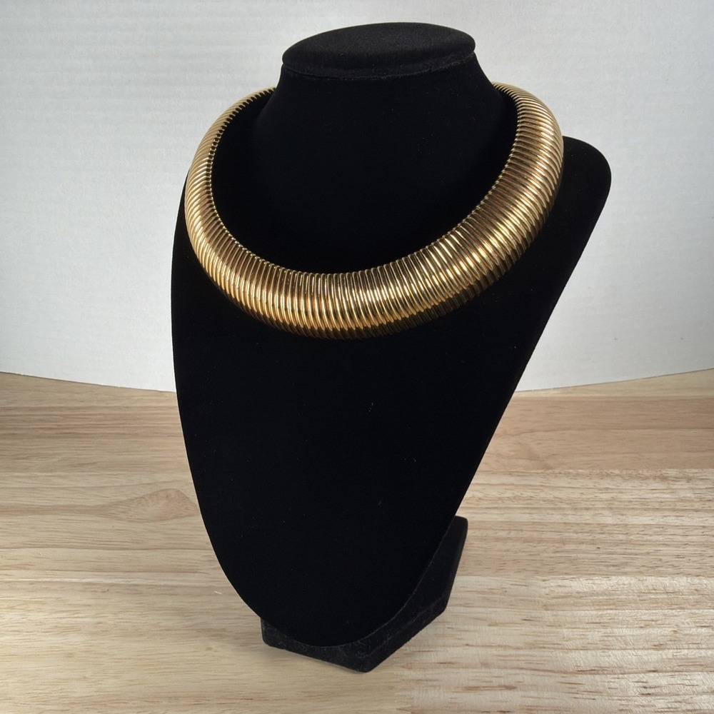 Vintage Signed Monet Gold Tone Omega Flexible Choker Necklace